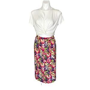 1980s Leslie Fay Vintage Floral Pleated Skirt Plus Size 16/18 Pink Purple